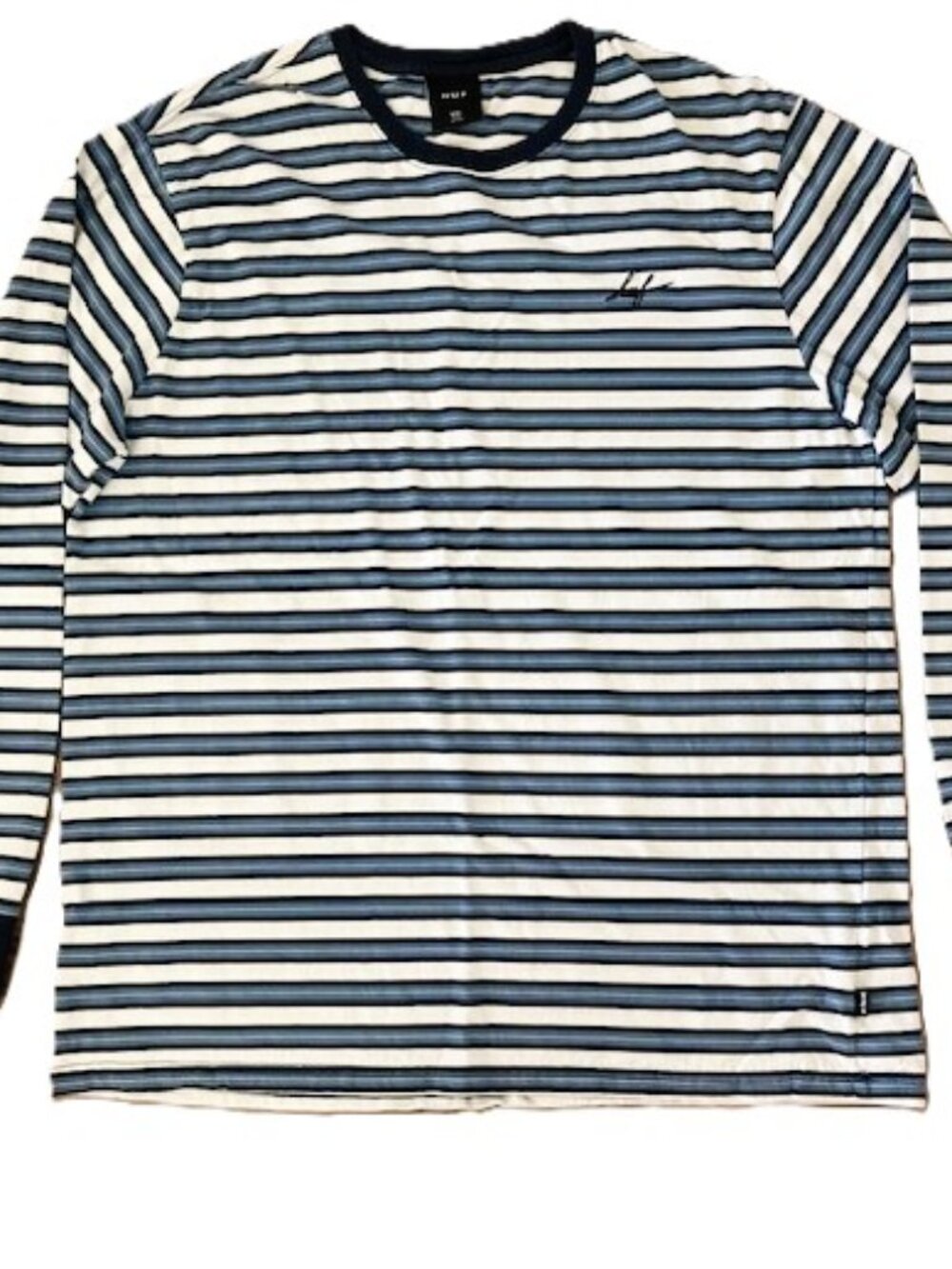 Huf Mens Long Sleeve Tee Shirt XXL Blue and White Stripes 100% Cotton Streetwea